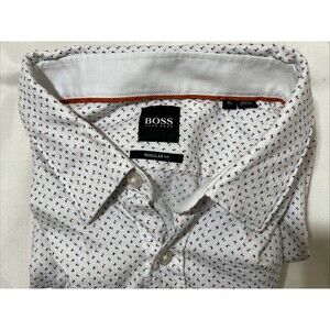 Hugo Boss Black Label Dress Shirt Men Sz XL White Green/Red EUC